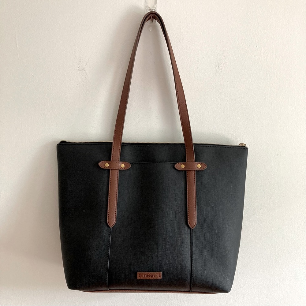 Fossil leather tote bag